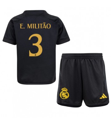 Real Madrid Eder Militao #3 Koszulka Trzecich Dziecięca 2023-24 Krótki Rękaw (+ Krótkie spodenki)